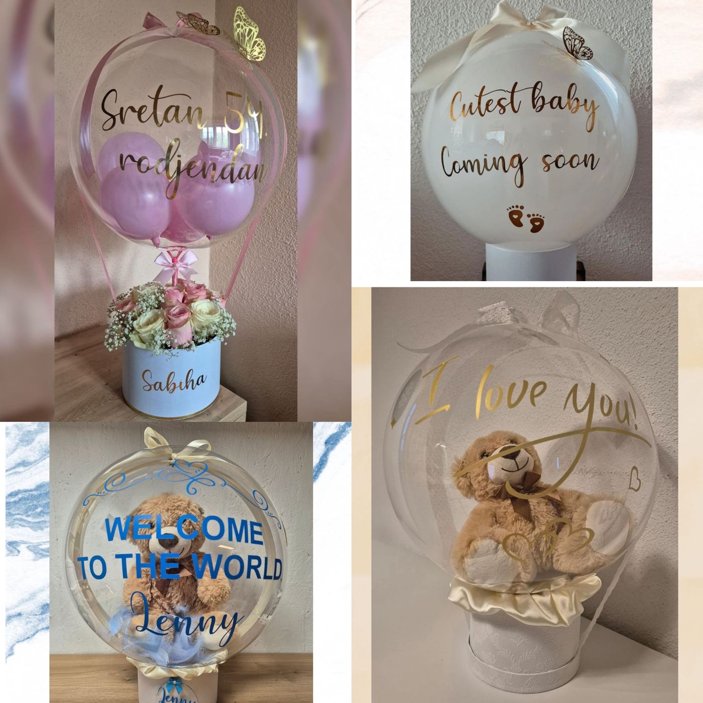 Collage verschiedener personalisierter Ballonboxen