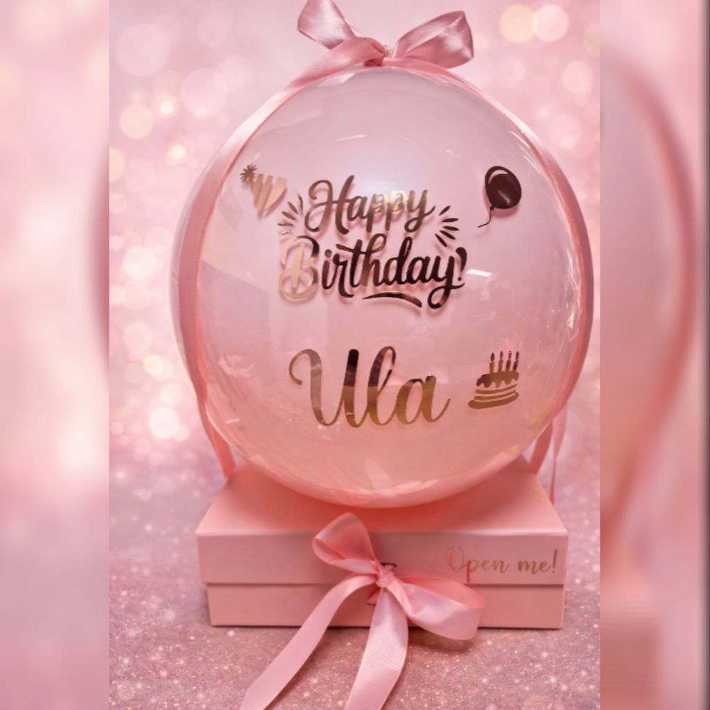 Rosa Ballon «Happy Birthday» auf rosa Geschenkbox