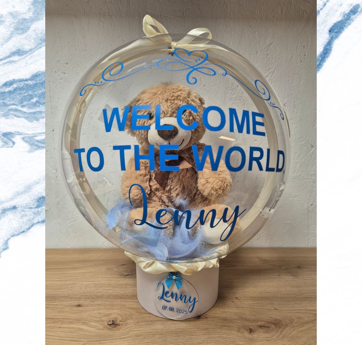 Ballon «Welcome to the World» zur Geburt mit Teddybär