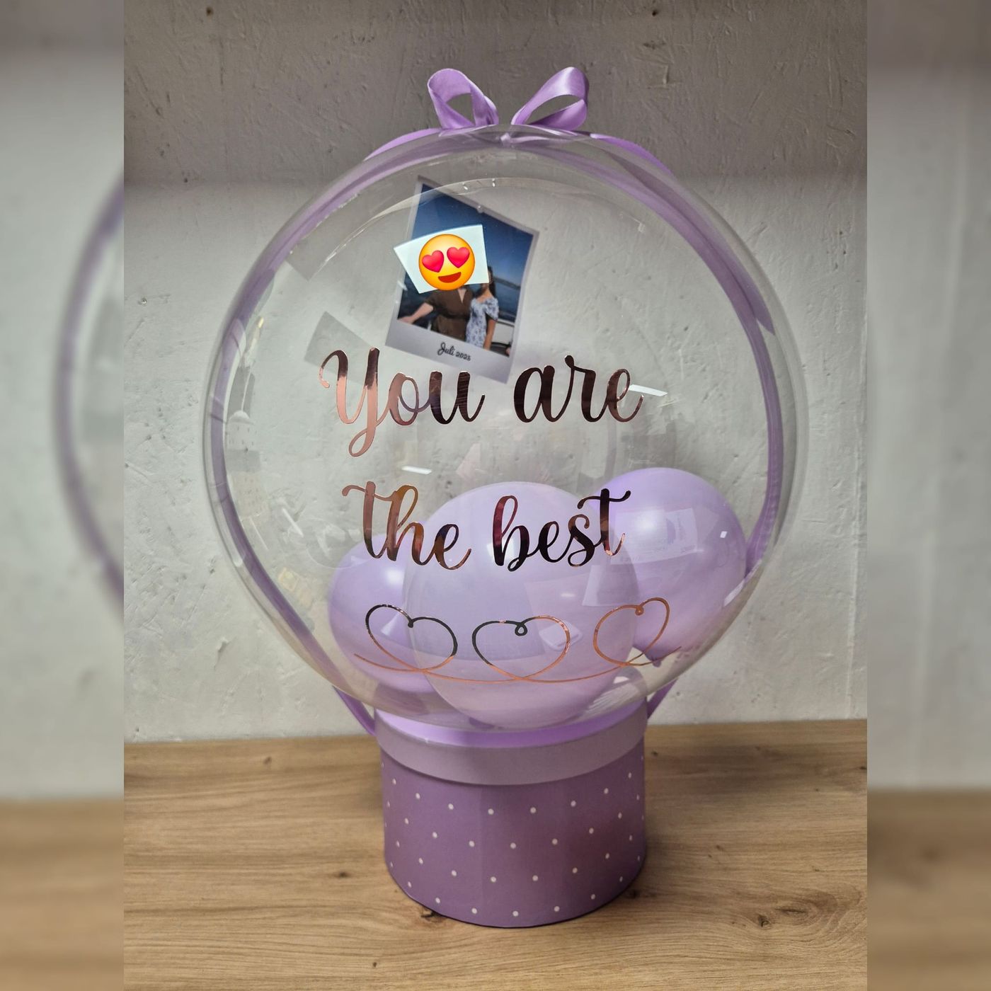 Lila Ballon «You are the best» mit Foto und Herzballons